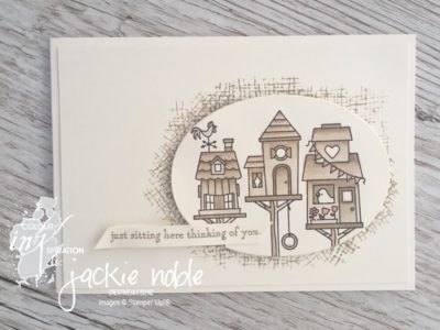 Monochromatic Thinking of you card featuring the Flying Home birdhouses 