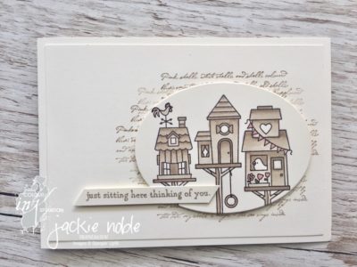 Monochromatic Thinking of you card featuring the Flying Home birdhouses 