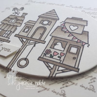 Monochromatic Thinking of you card featuring the Flying Home birdhouses 